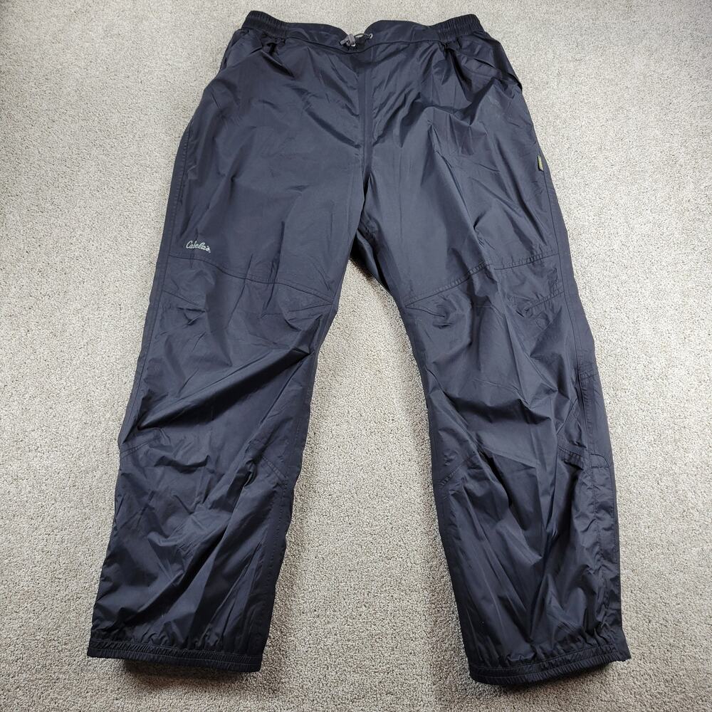 Cabelas Mens Rain Pants XL Black Lightweight Nylon Packable Outdoor Trail Hiking